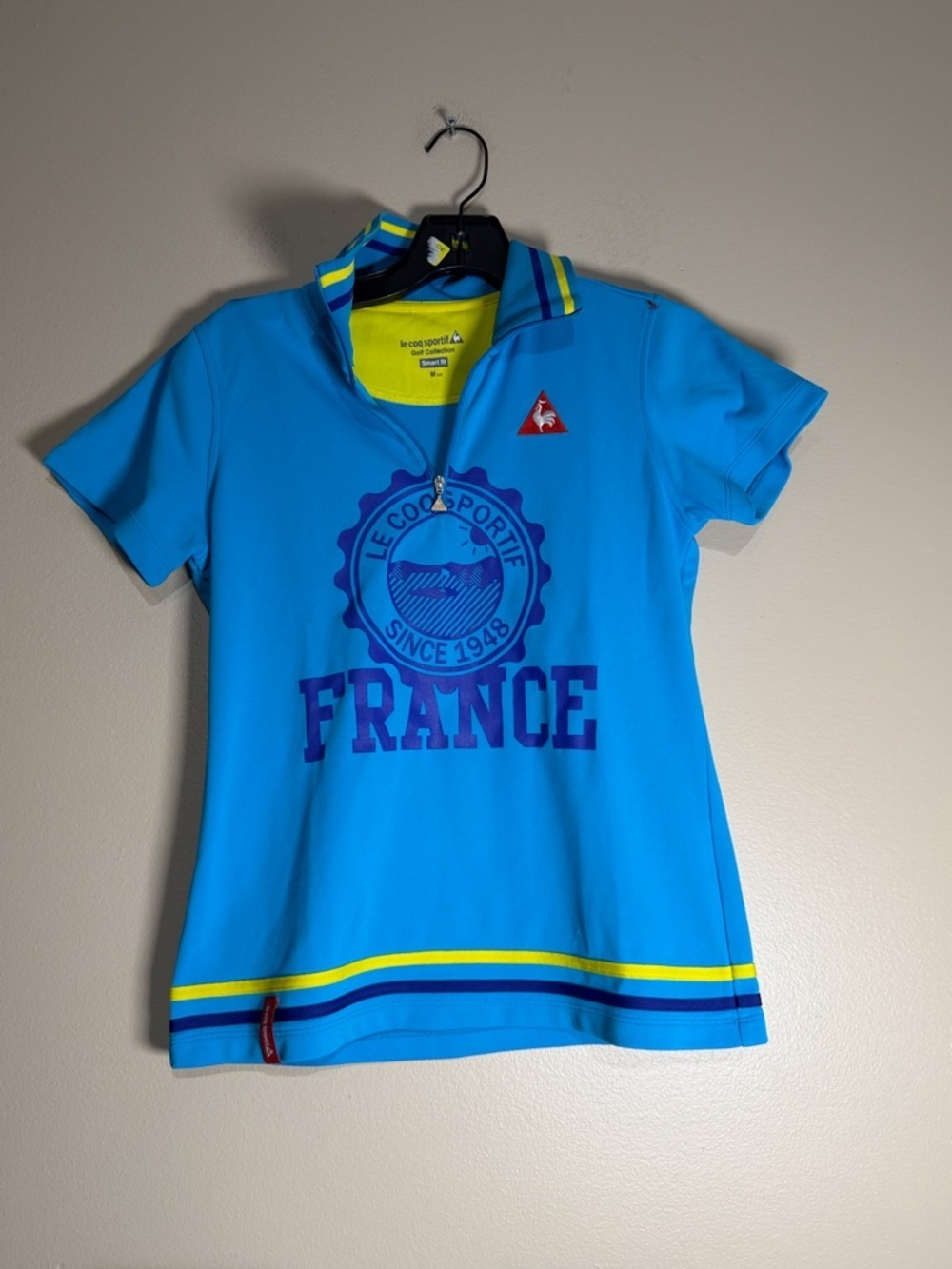 Le Coq Sportif Bright Blue France Graphic Polo with Yellow Trim